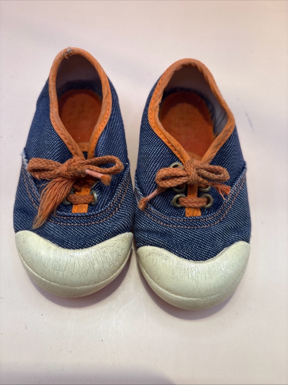 VTG Toddler Baby Size 3 Track King USA Shoes 1980s 80s Blue Jean Orange Laces